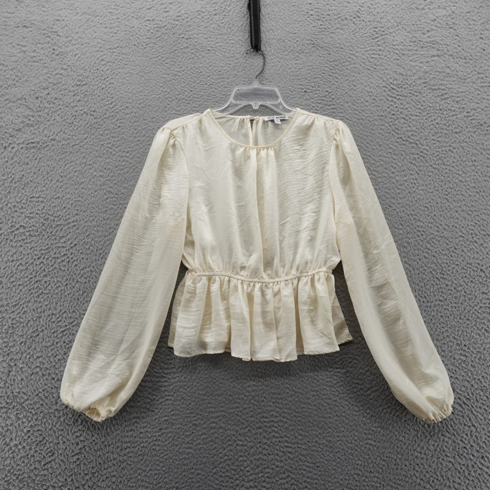 Steve‎ Madden Cream Peplum Blouse Long Puff Sleeve Size Small NEW